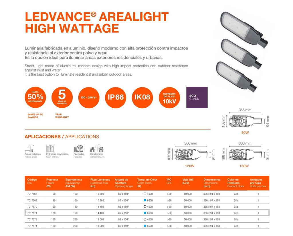 LEDVANCE AREALIGHT 120W 6500K 100-240V