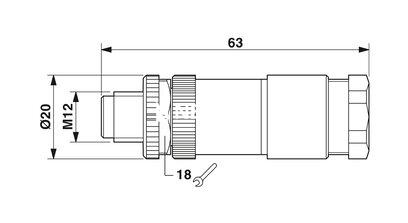 Conector, 5-polos, Conector macho recto M12, codificado A, Conexión por tornillo, material de moleteado: Plástico, prensaestopas Pg11-DUO, diámetro exterior del cable 2,1 mm ... 3 mm / 4 mm ... 5,2 mm