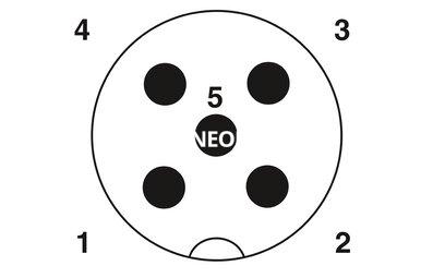 Macho de montaje incorporado para sensores/actuadores, 5 polos, M12, codificado A, montaje en paredes delanteras/montaje atornillado con rosca Pg9, posicionable, con hilo TPE de 0,5 m, 5 x 0,34 mm²