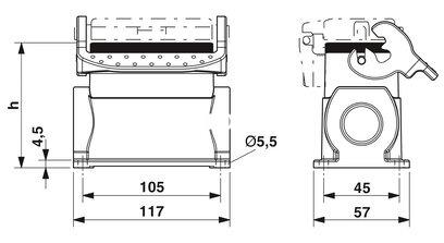 Carcasa zócalo, con brida longitudinal, altura 67 mm, con prensaestopas, 1x Pg21