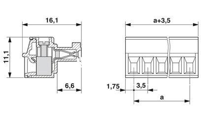 Conector para placa de circuito impreso, corriente nominal: 8 A, tensión de dimensionamiento (III/2): 160 V, número de polos: 11, paso: 3,5 mm, tipo de conexión: Conexión por tornillo con cápsula de tracción, color: verde, superficie contactos: Estaño