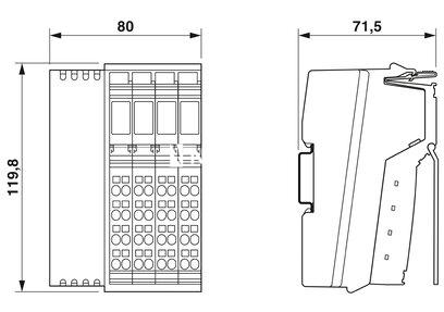 Inline, Acoplador de bus, Modbus/TCP(UDP), Hembra RJ45, Entradas digitales: 8, 24 V DC, técnica de conexión: 3 conductores, Salidas digitales: 4, 24 V DC, 500 mA, técnica de conexión: 3 conductores, velocidad de transmisión en el bus local: 500 kBit/s / 2