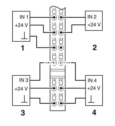 Inline, Módulo de entrada digital, Entradas digitales: 4, 24 V DC, técnica de conexión: 3 conductores, velocidad de transmisión en el bus local: 500 kBit/s, índice de protection: IP20, incluidos Inline conector y superficie de rotulación