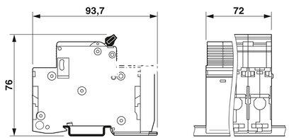 Combinación de protección contra sobretensiones tipo 2 y fusible previo de descargador, con monitorización del descargador y del fusible previo, en combinación con contacto de indicación remota. Ejecución: Sistema de 3 conductores (L1, N, PE), montaje en 