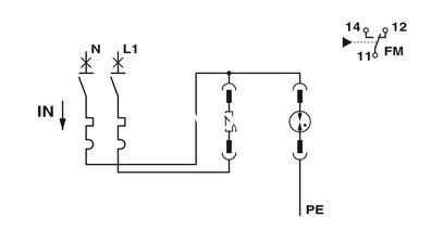 Combinación de protección contra sobretensiones tipo 2 y fusible previo de descargador, con monitorización del descargador y del fusible previo, en combinación con contacto de indicación remota. Ejecución: Sistema de 3 conductores (L1, N, PE), montaje en 