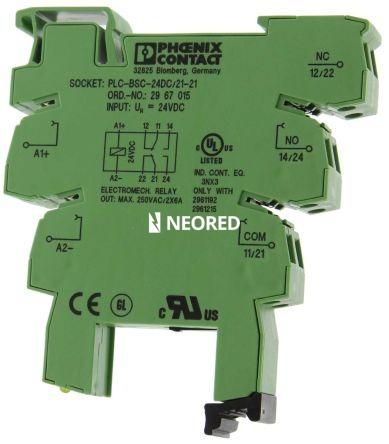 Borne de base PLC de 14 mm con conexión por tornillo, sin equipamiento de relé o relé de estado sólido, para montar sobre carril NS 35/7,5, 2 contactos conmutados, tensión de entrada 24 V DC