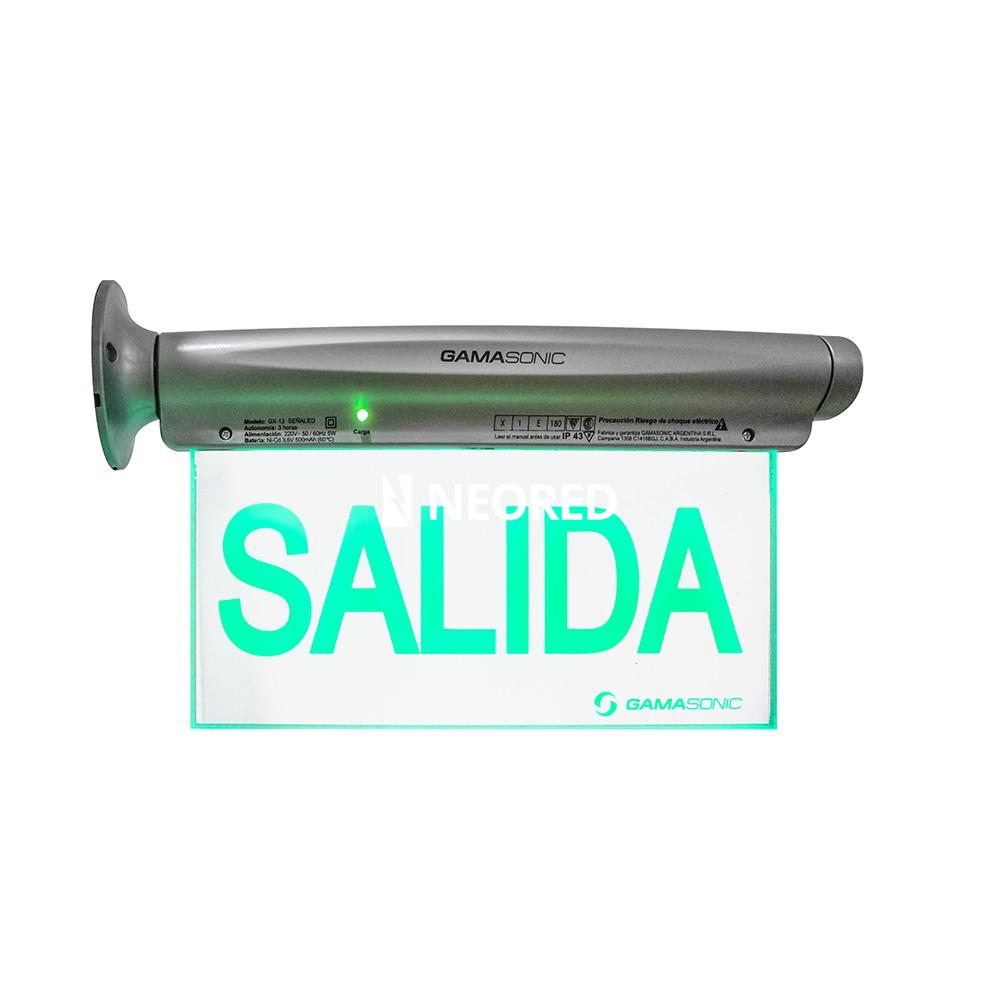 Señalizador autonomo - LED alta luminosidad (Letras verdes, fondo transparente) - "HOMBRE FLECHA PUERTA"