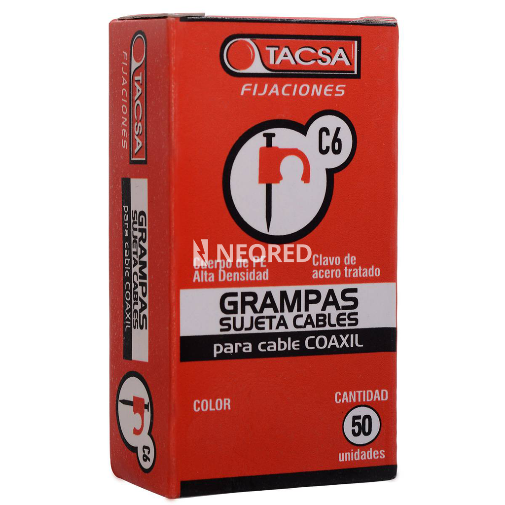 Grampas de polietileno de alta densidad para cable coaxil Nº6 BLA x estuche de 50 unidades