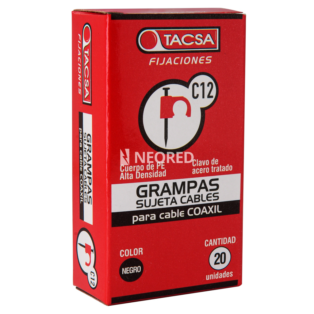 Grampas de polietileno de alta densidad para cable coaxil Nº12 NEG x estuche de 20 unidades