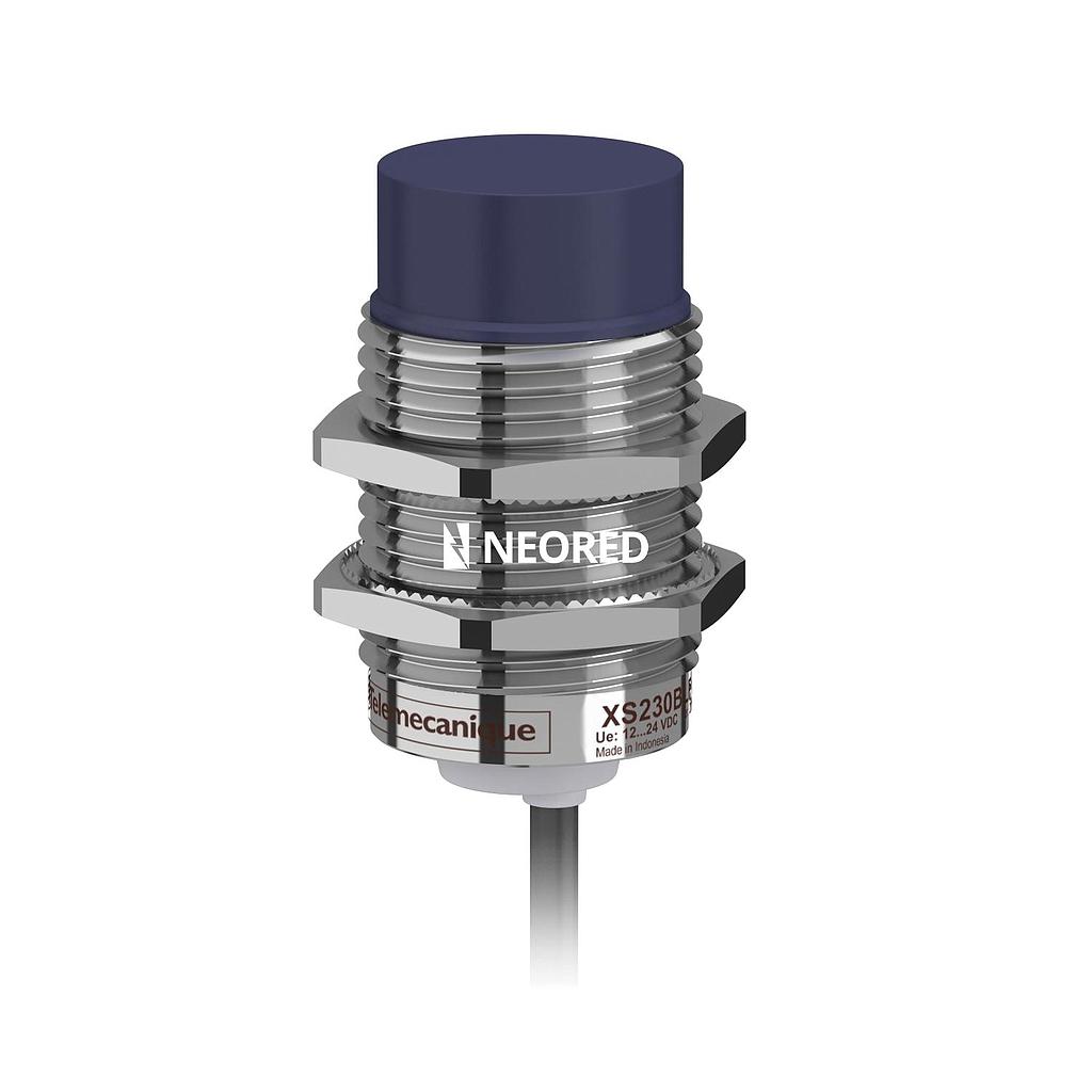 Dis-Sensor Inductivo Metal M30x57mm, no empotrable, Alc 15mm, NPN 1NA, 24VDC, Cable 2m
