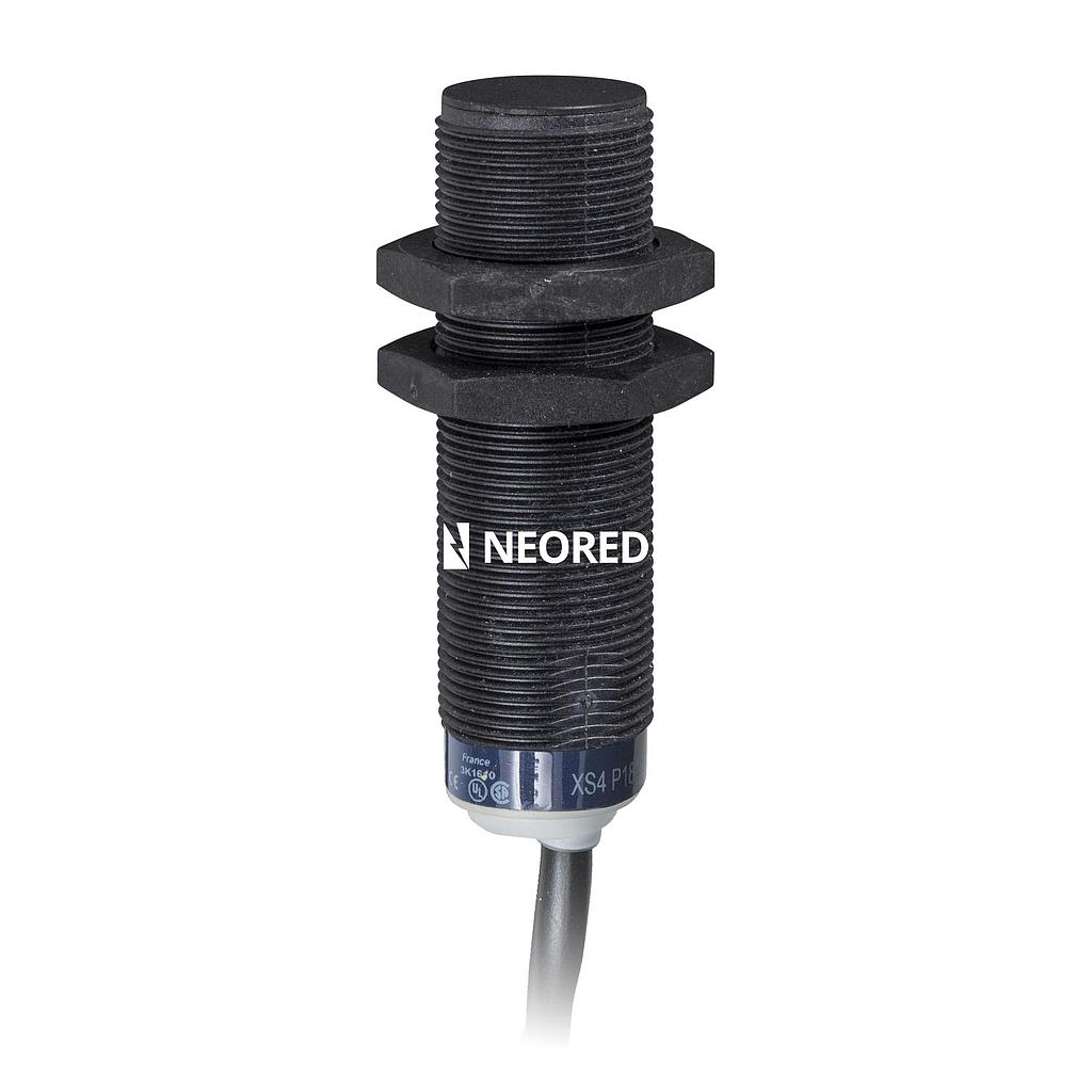 Dis-Sensor Inductivo Plást M18x62mm, no empot, Alc de 8mm, 1NA 2 hilos, 24-240VDC/AC, Cable 2m