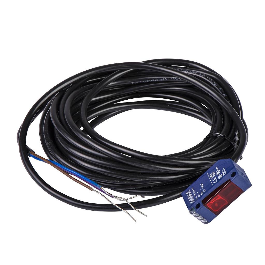 Dis-Sensor Fotoeléctrico Plástico Miniatura, Receptor Prog, PNP 1NA/NC, 12/24 VDC, Cable 2m