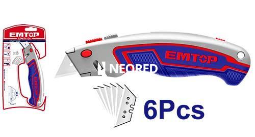 Cutter metalico trapezoidal c/grip c/6 hojas rpto Emtop ESNKT6128