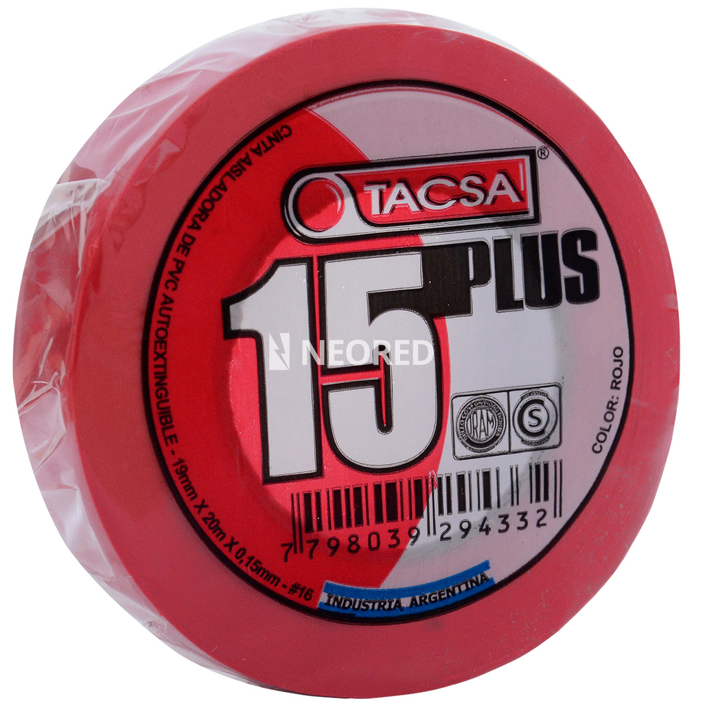 Cinta Aisladora de PVC 19mm x 20m x 0.15mm Rojo