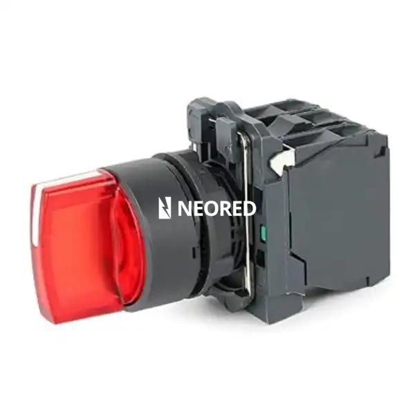 SELECTORA PLASTICA LUMINOSA ROJO 1-0-2 FIJA MANETA CORTA 1NA-1NC 220V
