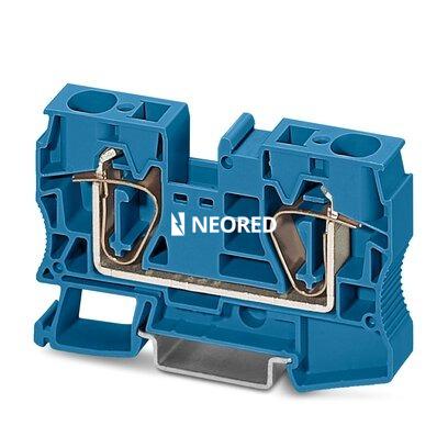 Borne de paso, tensión nominal: 1000 V, corriente nominal: 76 A, tipo de conexión: Conexión por resorte, número de conexiones: 2, sección:0,2 mm² - 25 mm²,  AWG: 24 - 4, anchura: 12,2 mm, color: azul, clase de montaje: NS 35/7,5, NS 35/15