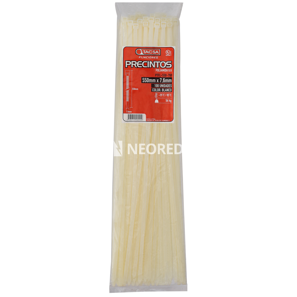 Precinto  550mmL   7,6mmA BLA Nyl