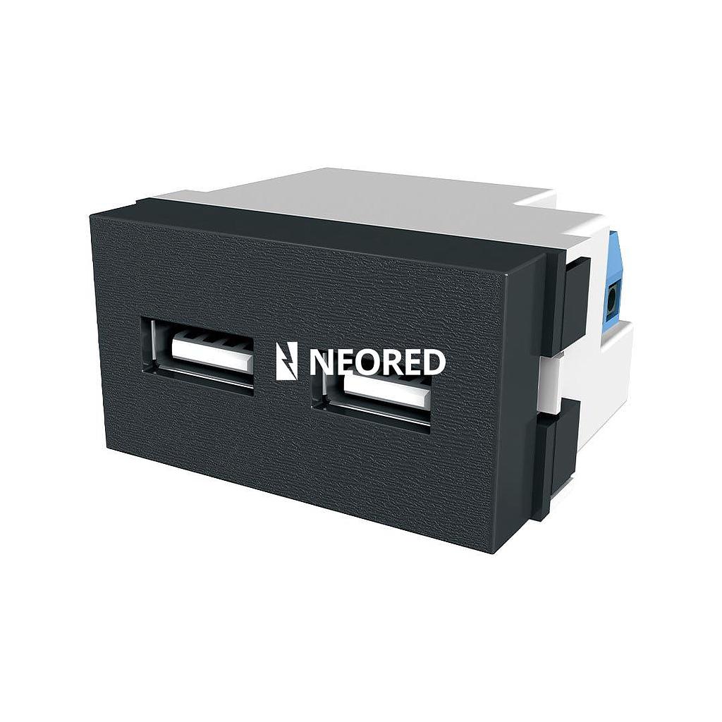 Toma USB Doble de Carga de 3A Platinum Negro