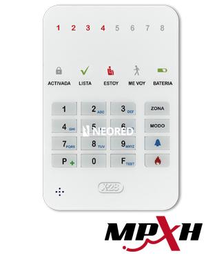 [XVOT8M-MPXH] Mini teclado LED 8 zonas. Leds de estado, inclusión de zonas, modo y memorias. Teclas de pánico e incendio. Teclas para programaciones y test. Señalizaciones acústicas mediante buzzer. 