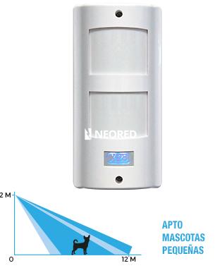 [XVOMX52-W] Detector infrarrojo exterior inalámbrico. Doble sensor infrarrojo. Tecnología inalámbrica. Totalmente resistente a la intemperie. Compensación térmica inteligente. Led indicador de detección y conteo de pulsos. Dispositivo antisabotaje. Montaje en superficies planas o esquinas. Ángulo de cobertura 90°. Apto mascotas pequeñas.