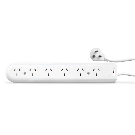 [KALKS50410] Prolongador múltiple 5 tomacorrientes + USB doble con llave térmica luminosa Color: Blanco