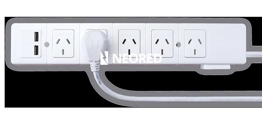 [KALKS50411] Prolongador múltiple 5 tomacorrientes + USB doble con llave térmica luminosa Color: Negro