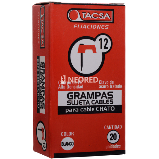 [TACPTGRAM12B] Grampas de polietileno de alta densidad para cable chato Nº12 x estuche de 20 unidades