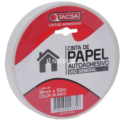 [TACPTTACSA757B] Cinta de papel blanco - 18mm x 50m
