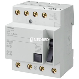 [SIM5SM3345-0] Interruptor diferencial, 4 polos, Tipo AC, Entrada: 125 A, 30 mA
