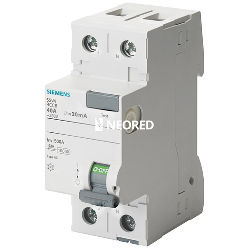 [SIE5SV4614-0] Interruptor Diferencial, In:40A, I∆n:300mA, Tipo AC, 2 polos