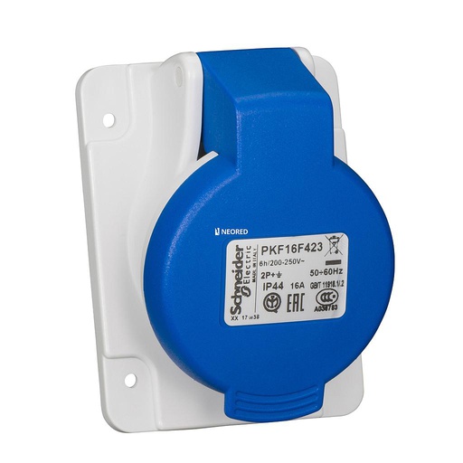 [SCHPKF16F423] Toma Industrial de Embutir Angulada 16A Bipolar + Tierra 220V IP44