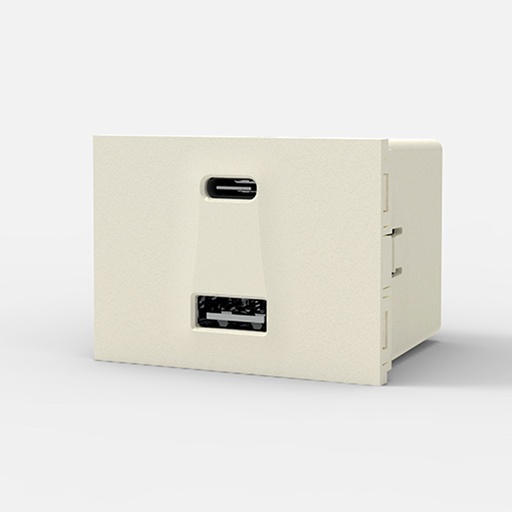 [CAM6962] MÓDULO CARGADOR USB DOBLE "A" + "C" 220v BLANCO 5 A. 