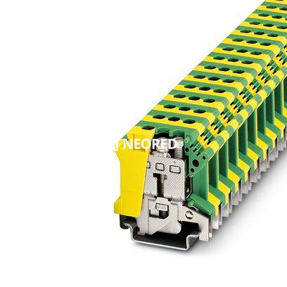 [PHO0443052] Borne de tierra para distribución, tipo de conexión: Conexión por tornillo, número de conexiones: 2, sección:2,5 mm² - 25 mm²,  AWG: 12 - 3, anchura: 12 mm, color: amarillo-verde, clase de montaje: NS 35/7,5, NS 35/15, NS 32