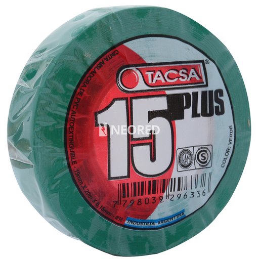 [TACPTTACSA016V] Cinta Aisladora de PVC 19mm x 20m x 0.15mm Verde
