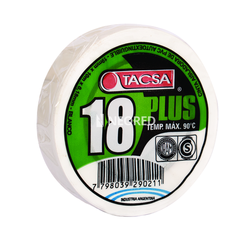[TACPTTAC18P24B] Cinta Aisladora de PVC 19mm x 10m x 0.18mm 18 PLUS Blanco