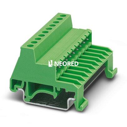 [PHO1765768] Conector para carril, corriente nominal: 12 A, tensión de dimensionamiento (III/2): 320 V, número de polos: 10, paso: 5 mm, tipo de conexión: Conexión por tornillo con cápsula de tracción, color: verde, superficie contactos: Estaño, montaje: Carril