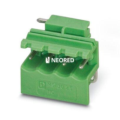 [PHO1861060] Carcasa base placa de circuito impreso, corriente nominal: 12 A, tensión de dimensionamiento (III/2): 320 V, número de polos: 4, paso: 5 mm, color: verde, superficie contactos: Estaño, montaje: Soldar, Artículo con salida lateral de pines