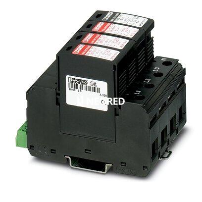 [PHO2800183] Descargador de corrientes de rayo / sobretensiones enchufable universal equipado con varistores para redes trifásicas de alimentación de corriente con N y PE separadas (sistema de 5 conductores: L1, L2, L3, N, PE) para las clases de protección contra rayo