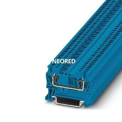 [PHO3031225] Borne de paso, tensión nominal: 800 V, corriente nominal: 24 A, tipo de conexión: Conexión por resorte, número de conexiones: 2, sección:0,08 mm² - 4 mm²,  AWG: 28 - 12, anchura: 5,2 mm, color: azul, clase de montaje: NS 35/7,5, NS 35/15