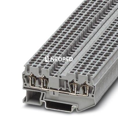 [PHO3031306] Borne de paso, tensión nominal: 800 V, corriente nominal: 24 A, tipo de conexión: Conexión por resorte, número de conexiones: 4, sección:0,08 mm² - 4 mm²,  AWG: 28 - 12, anchura: 5,2 mm, color: gris, clase de montaje: NS 35/7,5, NS 35/15