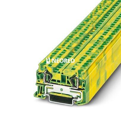 [PHO3031380] Borne de tierra de conexión por resorte, tipo de conexión: Conexión por resorte, número de conexiones: 2, sección:0,08 mm² - 6 mm²,  AWG: 28 - 10, anchura: 6,2 mm, color: amarillo-verde, clase de montaje: NS 35/7,5, NS 35/15