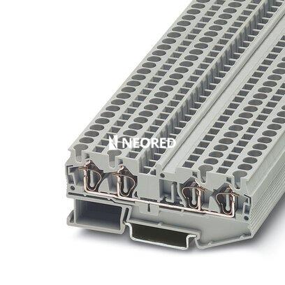 [PHO3031445] Borne de paso, tensión nominal: 800 V, corriente nominal: 32 A, tipo de conexión: Conexión por resorte, número de conexiones: 4, sección:0,08 mm² - 6 mm²,  AWG: 28 - 10, anchura: 6,2 mm, color: gris, clase de montaje: NS 35/7,5, NS 35/15