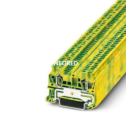 [PHO3031513] Borne de tierra de conexión por resorte, tipo de conexión: Conexión por resorte, número de conexiones: 2, sección:0,08 mm² - 1,5 mm²,  AWG: 28 - 16, anchura: 4,2 mm, color: amarillo-verde, clase de montaje: NS 35/7,5, NS 35/15