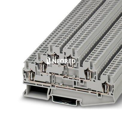 [PHO3036042] Borne multipiso, tensión nominal: 500 V, corriente nominal: 20 A, tipo de conexión: Conexión por resorte, número de conexiones: 6, sección:0,08 mm² - 4 mm²,  AWG: 28 - 12, anchura: 5,2 mm, color: gris, clase de montaje: NS 35/7,5, NS 35/15