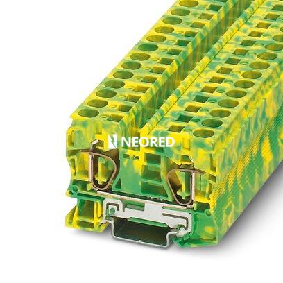 [PHO3036136] Borne de tierra para carril, tipo de conexión: Conexión por resorte, número de conexiones: 2, sección:0,2 mm² - 16 mm²,  AWG: 24 - 6, anchura: 10,2 mm, color: amarillo-verde, clase de montaje: NS 35/7,5, NS 35/15