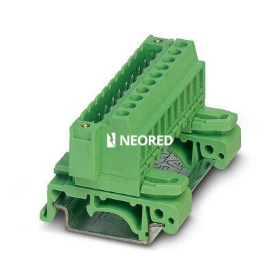 [PHO1787982] Conector para carril, corriente nominal: 12 A, tensión de dimensionamiento (III/2): 320 V, número de polos: 8, paso: 5,08 mm, tipo de conexión: Conexión por tornillo con cápsula de tracción, color: verde, superficie contactos: Estaño, montaje: Carril