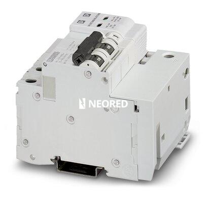 [PHO2882763] Combinación de protección contra sobretensiones tipo 2 y fusible previo de descargador, con monitorización del descargador y del fusible previo, en combinación con contacto de indicación remota. Ejecución: Sistema de 3 conductores (L1, N, PE), montaje en 