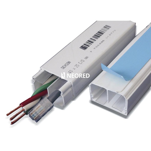 [SCHDXN10151] Cablecanal de Superficie 40X25 mm - Largo: 2Mts - Con Retenedor de cables y Adhesivo