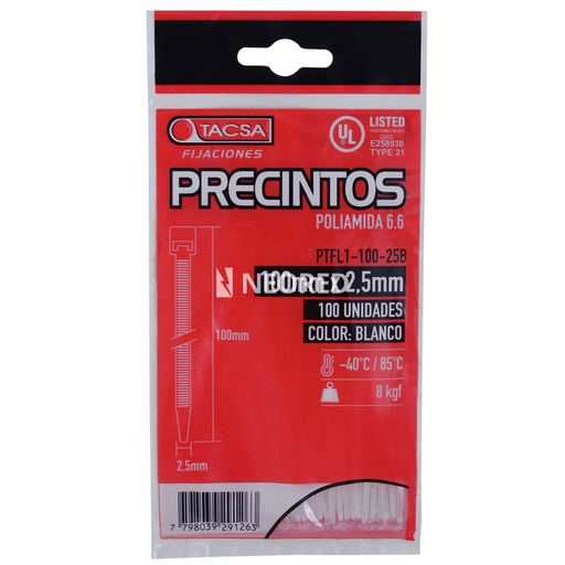 [TACPTFL1-100-25B] Precintos de poliamida 6.6 - 100mm x 2,5mm