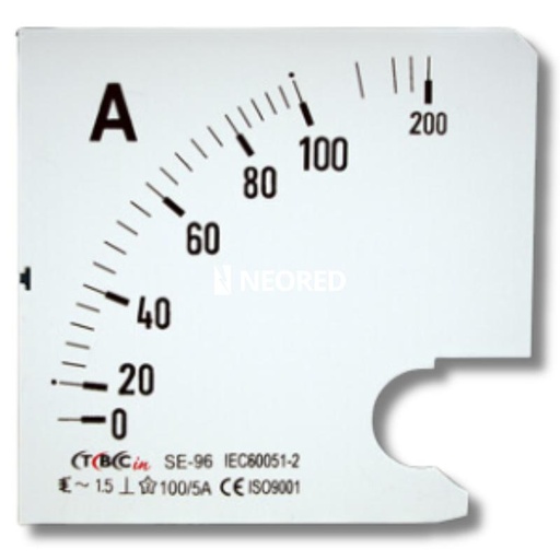 [TBCE-72/100] ESCALA PARA AMPERIMETRO TBCIN 72x72MM 100A DE ALUMINIO